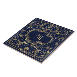 Elegant Blue Monogram Kakelplatta
