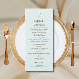 Elegant Blue Monogram Pearl Bröllop Menu Meny