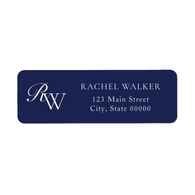 Elegant Blue Monogram Return Address Returadress Etikett (Framsidan)