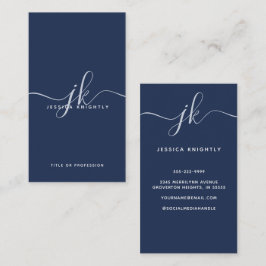 Elegant Blue Monogram Script Initialer Visitkort