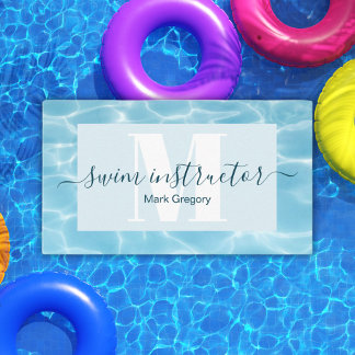 Elegant Blue Monogram Swimming Instructor Visitkort