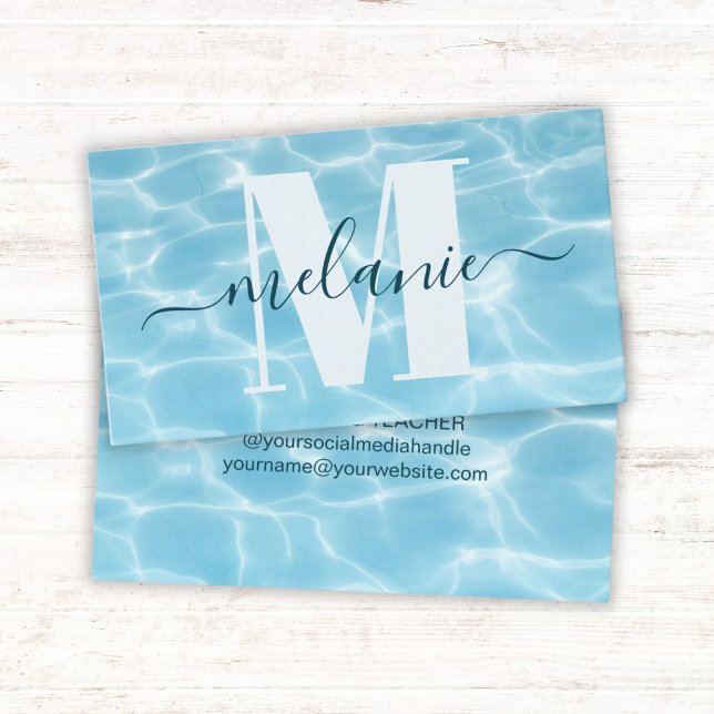 Elegant Blue Monogram Swimming Teacher Coach Visitkort (Skapare uppladdad)