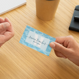 Elegant Blue Monogram Swimming Teacher Visitkort