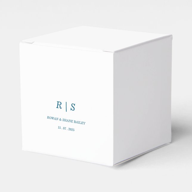 Elegant Blue Monogram Wedor Favor Box Presentaskar (Framsidan Sidan)