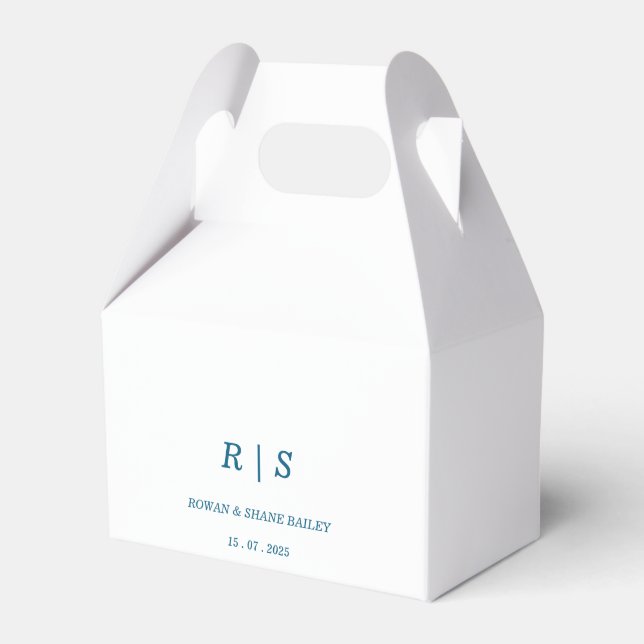 Elegant Blue Monogram Wedor Favor Box Presentaskar (Framsidan Sidan)