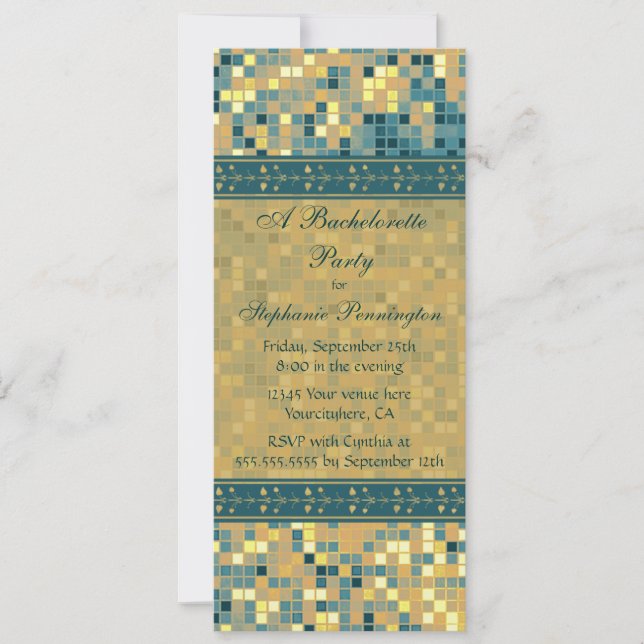Elegant blue mosaic bachelorette inbjudningar (Framsida)