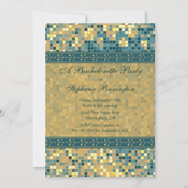Elegant Blue mosaic bachelorette-partiets inbjudan (Framsida)