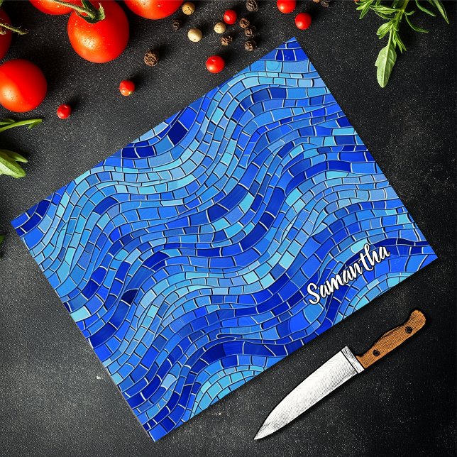 Elegant blue mosaic waves stained glass (Skapare uppladdad)