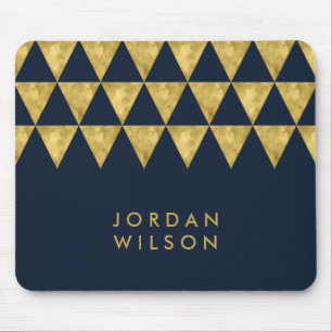 Elegant Blue Namn Faux Guld Triangle Mönster Musmatta