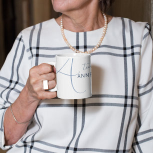 Elegant Blue Namn och Initial Kaffemugg