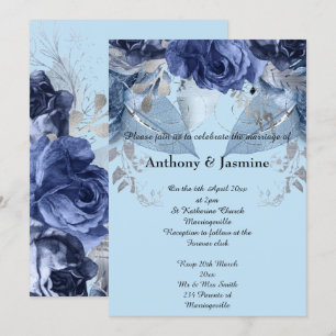 ELEGANT BLUE NAVY BLOMMIGT RO WEDING INVICATION INBJUDNINGAR