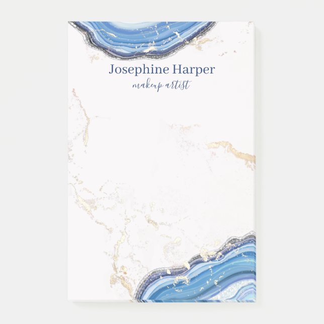 Elegant Blue Navy Geode Guld Glitter Marble Agate Post-it Block (Framsida)