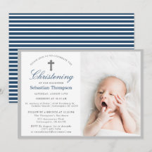Elegant Blue Navy Rand Photo Christening