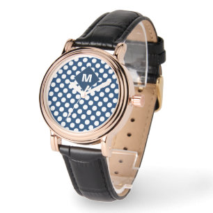Elegant Blue Navy White Snyggt Monogrammed Anpassn Armbandsur