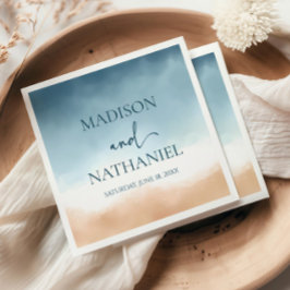 Elegant Blue Ocean Beach Shore Sand Bröllop Pappersservett