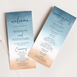 Elegant Blue Ocean Beach Shore Sand Bröllop Program