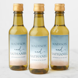 Elegant Blue Ocean Beach Shore Sand Bröllop Vinetikett