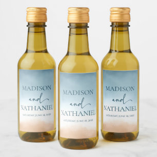 Elegant Blue Ocean Beach Shore Sand Bröllop Vinetikett