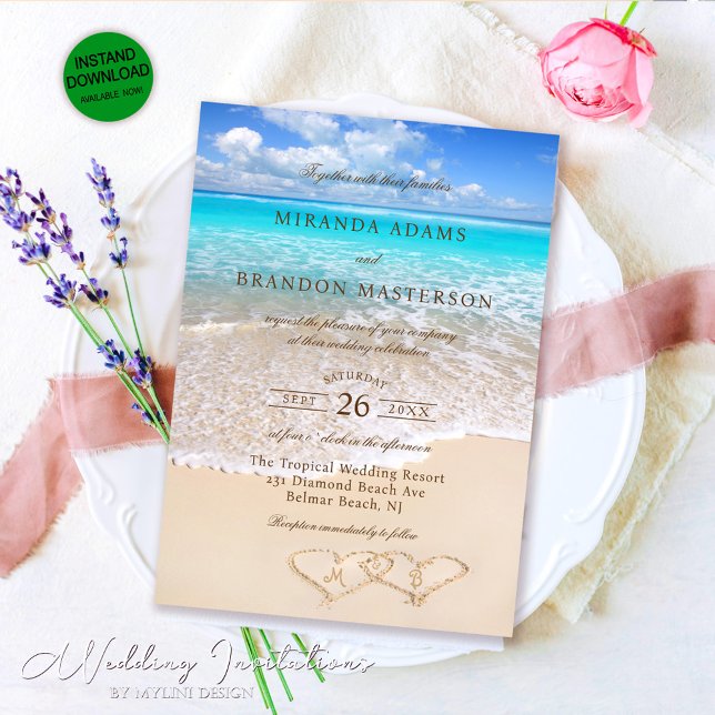 Elegant Blue Ocean Tropical Beach Wedding Inbjudningar (Skapare uppladdad)