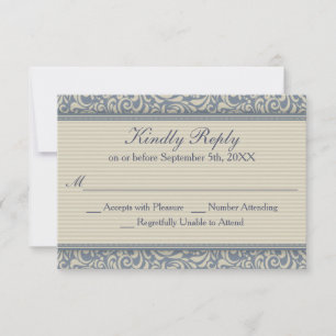 Elegant Blue och Beige Baroque Bröllop OSA Kort