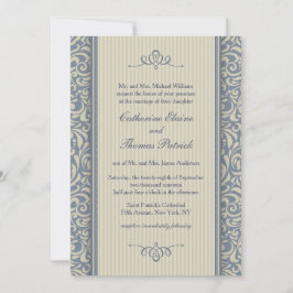 Elegant Blue och Beige Baroque Mönster Bröllop Inbjudningar