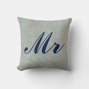 Elegant Blue och Copper Marble design Mr och Mrs. Kudde