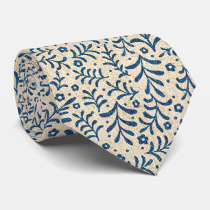 Elegant Blue och Cream Botanical Calico Mönster Slips