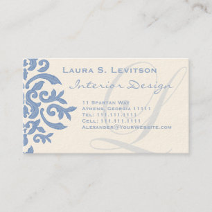 Elegant Blue och Cream Damask Brev L Visitkort