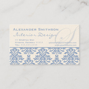 Elegant Blue och Cream Damask Brev S Visitkort