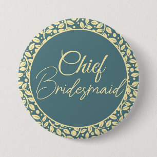 Elegant Blue och Cream Löv Chief Bridesmaid Knapp