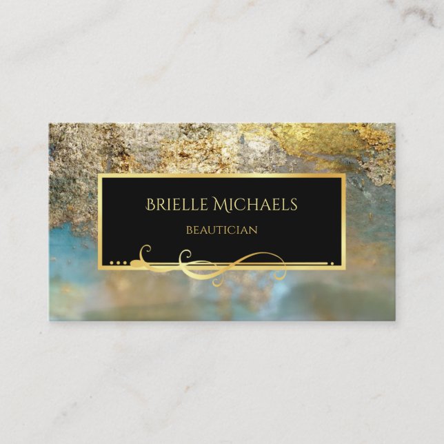 Elegant Blue och Gilded Guld Luxe Beautician Visitkort (Framsida)