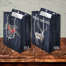 Elegant Blue och Grått Snowy Reindeer jul