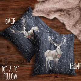 Elegant Blue och Grått Snowy Reindeer jul Kudde