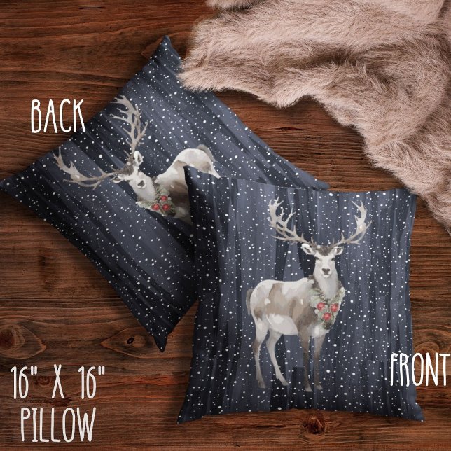 Elegant Blue och Grått Snowy Reindeer jul Kudde (Skapare uppladdad)