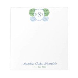 Elegant Blue och Grönt Boxwood Monogram Anteckningsblock