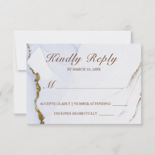 Elegant Blue och Guld Abstract Design Bröllop RSV OSA Kort