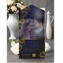 Elegant Blue och Guld Anpassningsbar Photo Bröllop