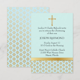 Elegant Blue- och Guld Baby Christening-inbjudan Inbjudningar