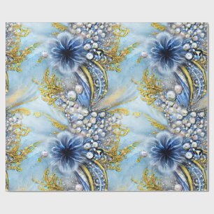 Elegant Blue- och Guld-Blommigt Beaded Presentpapper