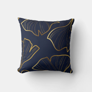 Elegant Blue och Guld Blommigt Kudde
