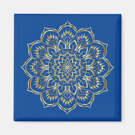 Elegant Blue och Guld Blommigt Mandala Mönster Magnet