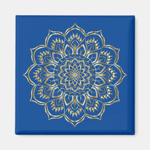 Elegant Blue och Guld Blommigt Mandala Mönster Magnet