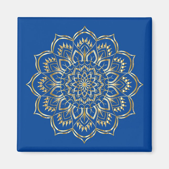 Elegant Blue och Guld Blommigt Mandala Mönster Magnet (Framsidan)