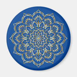 Elegant Blue och Guld Blommigt Mandala Mönster Magnet