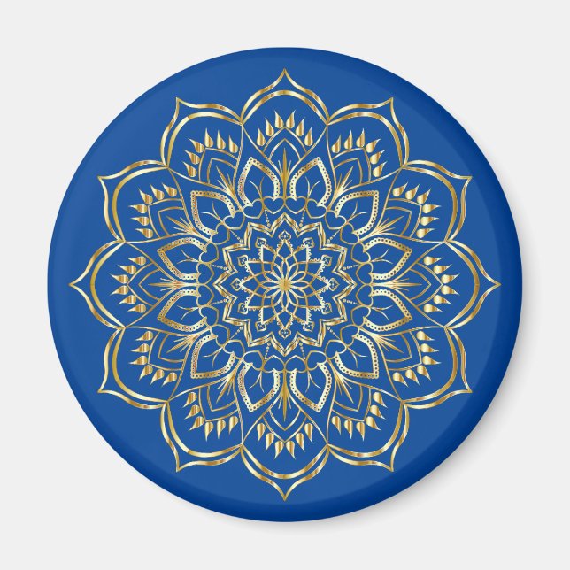 Elegant Blue och Guld Blommigt Mandala Mönster Magnet (Framsidan)