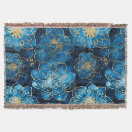 Elegant Blue och Guld Blommigt - Snyggt Botaniskt Filt