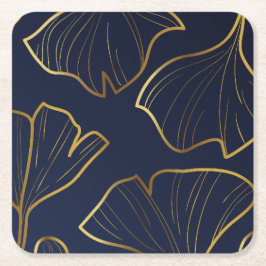Elegant Blue och Guld Blommigt Underlägg Papper Kvadrat