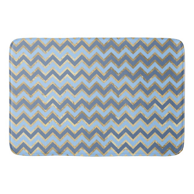 Elegant Blue och Guld Chevron Mönster Badrumsmatta (Framsidan)