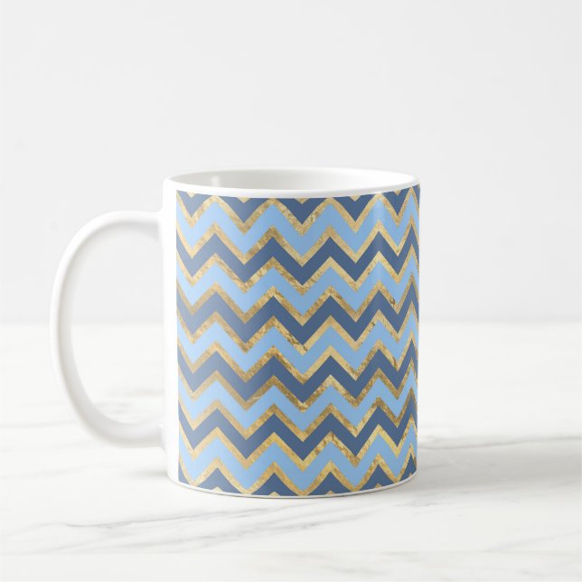 Elegant Blue och Guld Chevron Mönster Kaffemugg (Vänster)