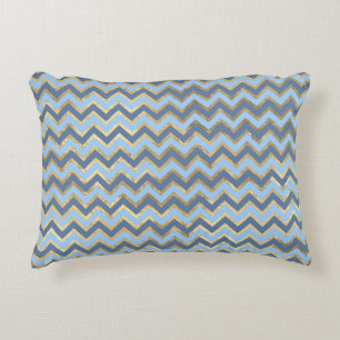 Elegant Blue och Guld Chevron Mönster Prydnadskudde